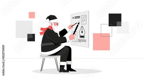 Santa Claus crafting digital art with AI tools an image of holiday creativity and artistic pursuit