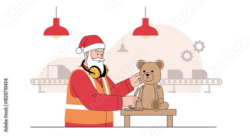 Santa Claus crafting handmade toys in a workshop, delivering Christmas joy with thoughtful gifts