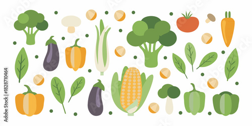 Flat vector illustration of fresh vegetables on white background