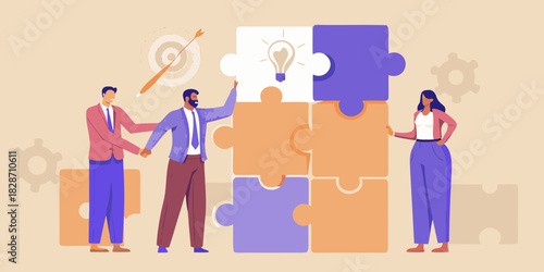 Business teamwork and collaboration to achieve goals with puzzle pieces