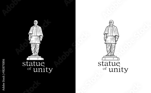 Minimalist Statue of Unity illustration vector in black and white line art style suitable for landmarks tourism culture heritage design and inspirational artwork for creative projects