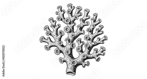 Detailed hand drawn coral design for ocean themed projects