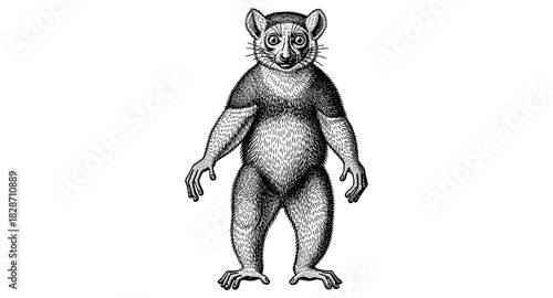 Intricate hand-drawn lemur in vintage style with detailed fur pattern