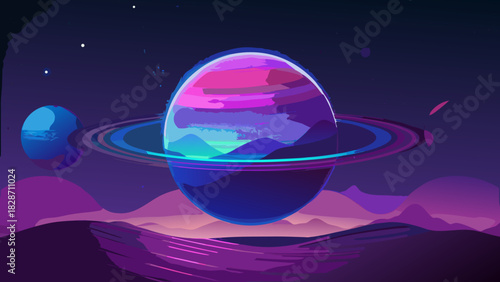 Stunning cosmic landscape with vibrant planets and dreamy atmosphere, perfect for sci-fi book covers, space exploration themes, and futuristic branding projects