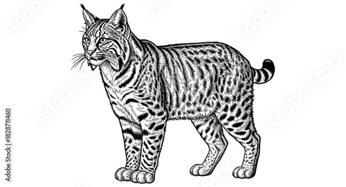 Detailed hand drawn bobcat sketch art with striking patterns and elegant lines