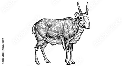 Detailed antelope engraving art with monochrome heritage design