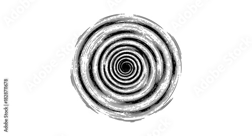 Abstract concentric optical illusion pattern in black and white hand-drawn style