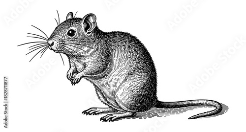 Detailed hand-drawn rodent engraving: classic vintage style for nature posters