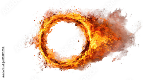 Red Fire Ring Forming a Perfect Circle Intense Glow on Transparent Background