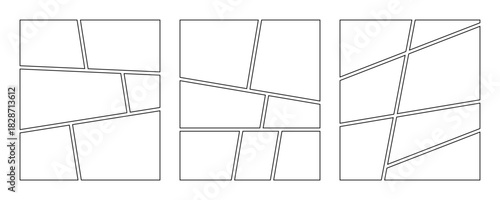 Set of collage grid manga comic storyboard layout panel blank template. Empty page frame for comic book, photo collage, poster,