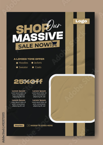 Modern and elegant social media post announcing a massive sale with a handsome man and discount information