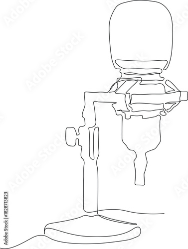 Modern continous one line microphone. Microphone podcast radio single line. Minimalist microphone for live transmission, blog narration, voice channel, broadcasting network simple design. 