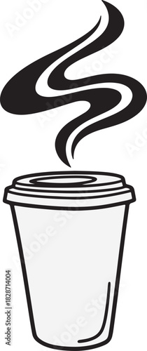Coffee cup with steam black and white vector graphic style