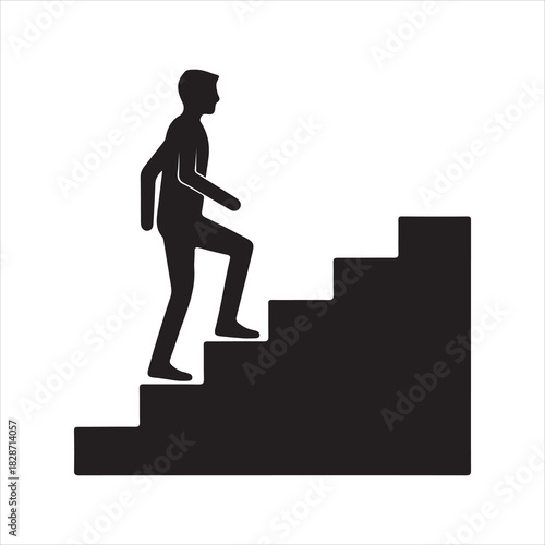 Walking up the stairs or staircase icon is represented by a silhouette and modern design. Walking up staircase or stairs icon silhouette and vector. Silhouette vector icon illustration of a person.