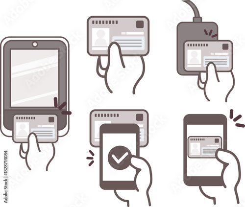 マイナンバーカードを差し出す・読み取るイラスト