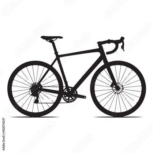 Sleek black silhouette of a gravel bicycle, showcasing its sporty design and adventurous spirit isolated on white background