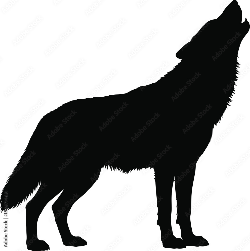 Obraz premium Howling Wolf Silhouette Vector Illustration