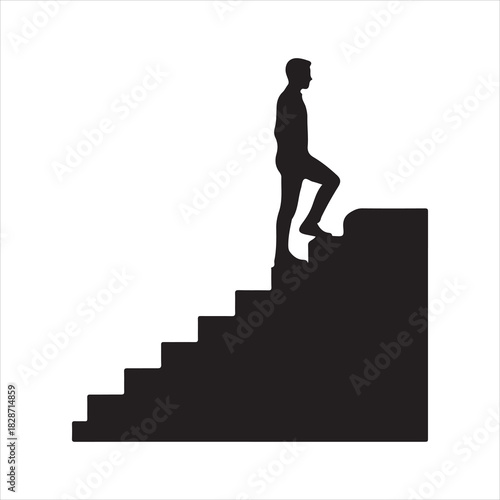 Walking up the stairs or staircase icon is represented by a silhouette and modern design. Walking up staircase or stairs icon silhouette and vector. Silhouette vector icon illustration of a person.
