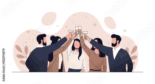 Celebrating milestones: Colleagues raising glasses in celebratory toast and collaboration and