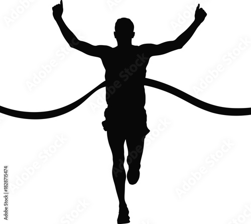 Runner Crossing Finish Line Silhouette Vector