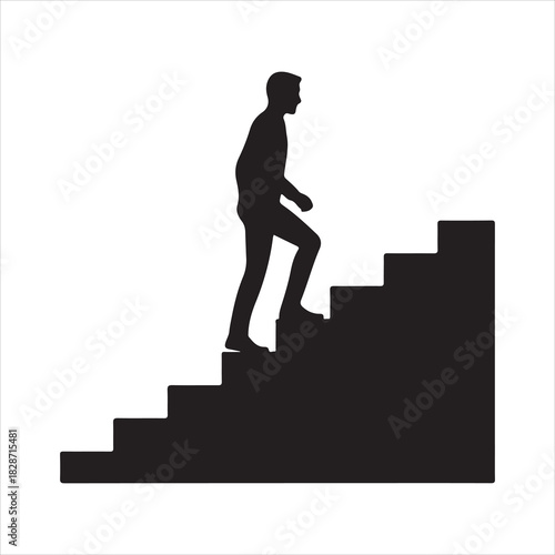 Walking up the stairs or staircase icon is represented by a silhouette and modern design. Walking up staircase or stairs icon silhouette and vector. Silhouette vector icon illustration of a person.