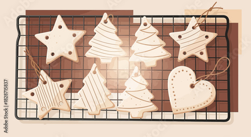 Delicate Christmas Cookie Ornament Assortment Arranged Neatly on a Wire Rack for Gifting