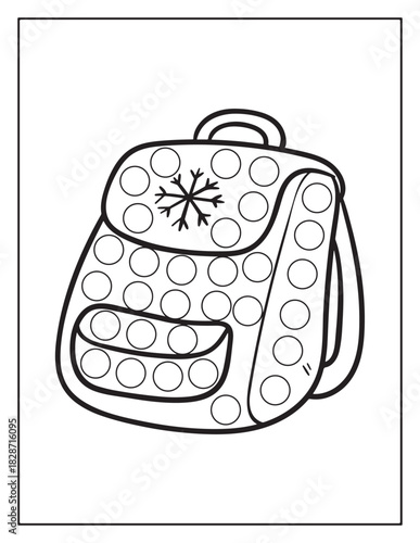 Black and white illustration of a backpack with polka dots