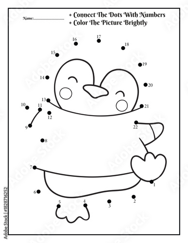 Connect the dots puzzle of a cute penguin for kids