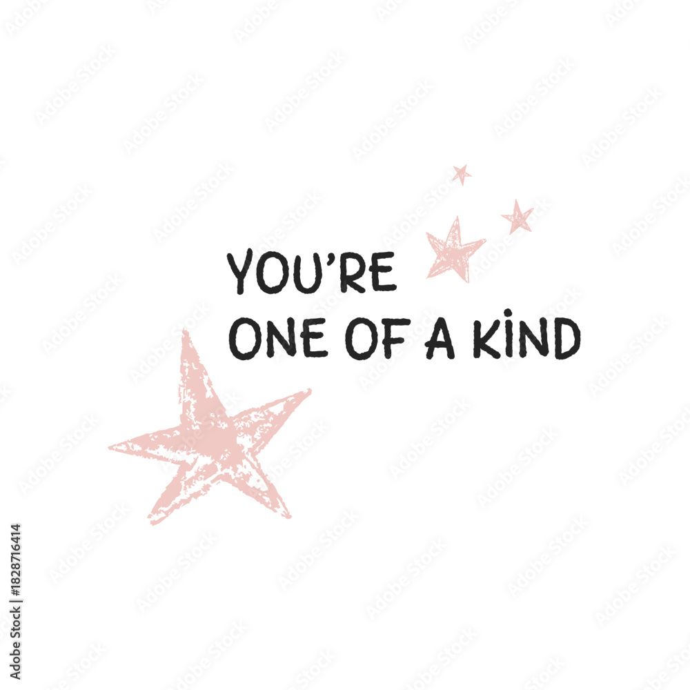 Obraz premium Pastel chalk stars and circles create a dreamy border with lettering space. Hand drawn backdrop features sparkling sky patterns perfect for wishes and festive designs. You are one of a kind