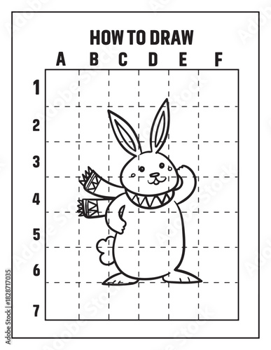 Stepbystep guide to drawing a cartoon bunny on grid paper