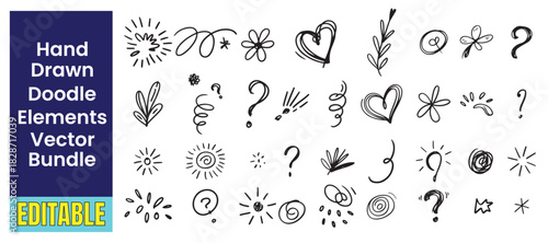 Hand-Drawn Doodle Elements Editable Vector Bundle Set.