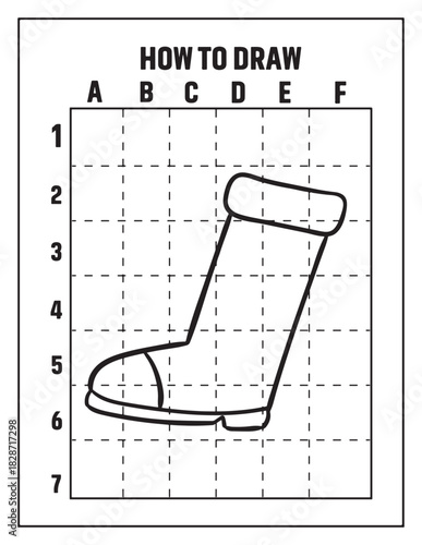 Stepbystep guide to drawing a rain boot on grid paper