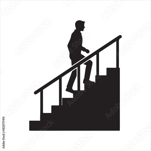 Walking up the stairs or staircase icon is represented by a silhouette and modern design. Walking up staircase or stairs icon silhouette and vector. Silhouette vector icon illustration of a person.