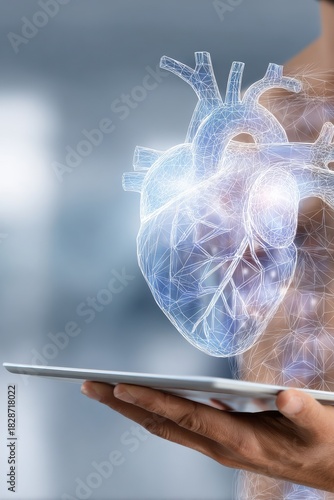 Holographic Heart Displayed on Tablet in Health Analytics Concept