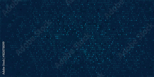 Abstract dark blue background with a pattern of glowing teal dots and subtle digital elements