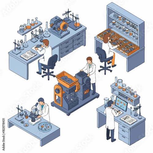 Scientists working in a laboratory environment conducting experiments and research.
