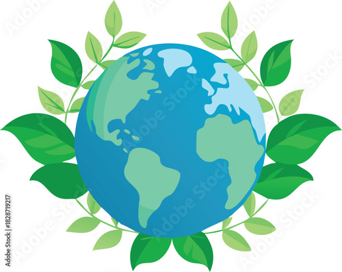 Green planet earth globe with leaf vector symbol concept of ecology and conservation