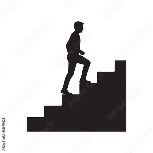 Walking up the stairs or staircase icon is represented by a silhouette and modern design. Walking up staircase or stairs icon silhouette and vector. Silhouette vector icon illustration of a person.
