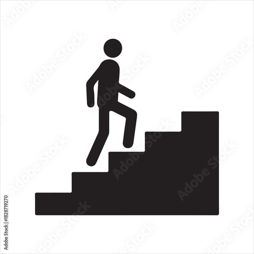 Walking up the stairs or staircase icon is represented by a silhouette and modern design. Walking up staircase or stairs icon silhouette and vector. Silhouette vector icon illustration of a person.
