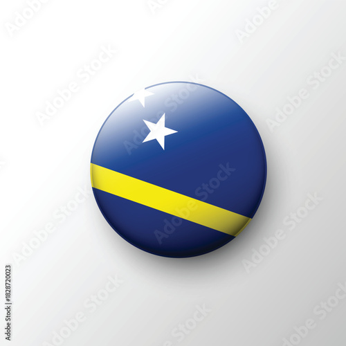 Glossy 3D Curacao flag button with blue field and yellow stripe