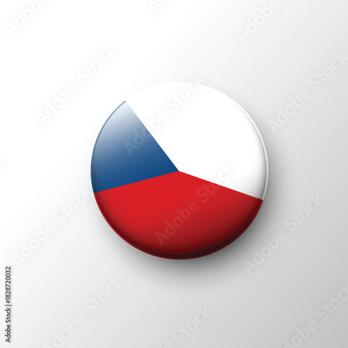 Glossy 3D Czech Republic flag button with tricolor design