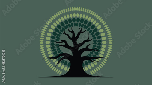 Striking silhouette of a tree with a radiating halo of dots, perfect for natural health, eco-conscious brands, and mindful wellness campaigns