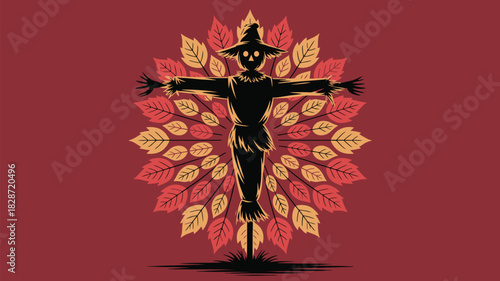 Spooky scarecrow amidst falling leaves, perfect for Halloween or autumn crafts, adding a touch of rustic charm to any design project today