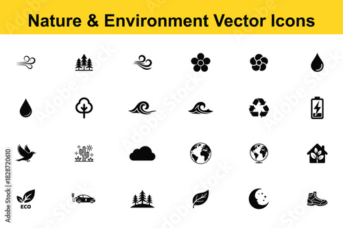 Set of nature and environment vector icons for ecology design