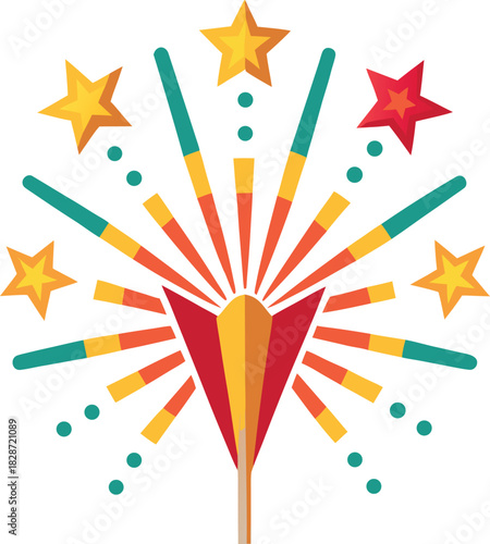 Colorful starburst background with a group of colored pencils and crayons creating a vibrant art and education illustration design