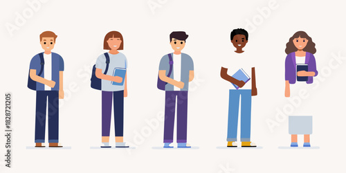 Diverse group of students standing together ready for school and education