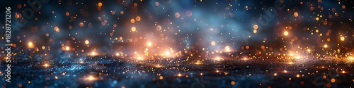 Panoramic Bokeh Lights Abstract Background - Golden Orange and Blue Glow