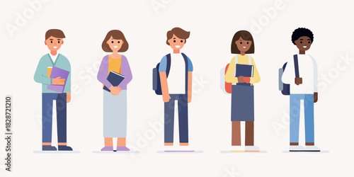 Diverse group of students standing together with books and backpacks