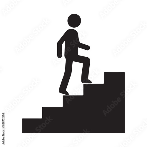 Walking up the stairs or staircase icon is represented by a silhouette and modern design. Walking up staircase or stairs icon silhouette and vector. Silhouette vector icon illustration of a person.