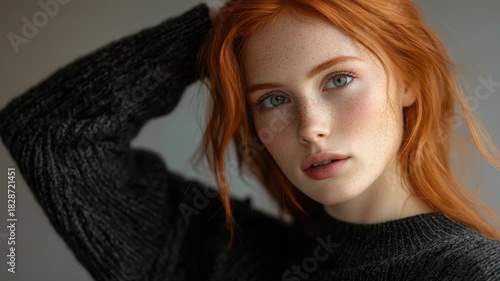 Video A close-up of a woman with bright red hair